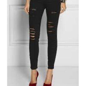 Frame Le Skinny de Jeanne Black Flim Nior Distressed Skinny Jeans Size 26